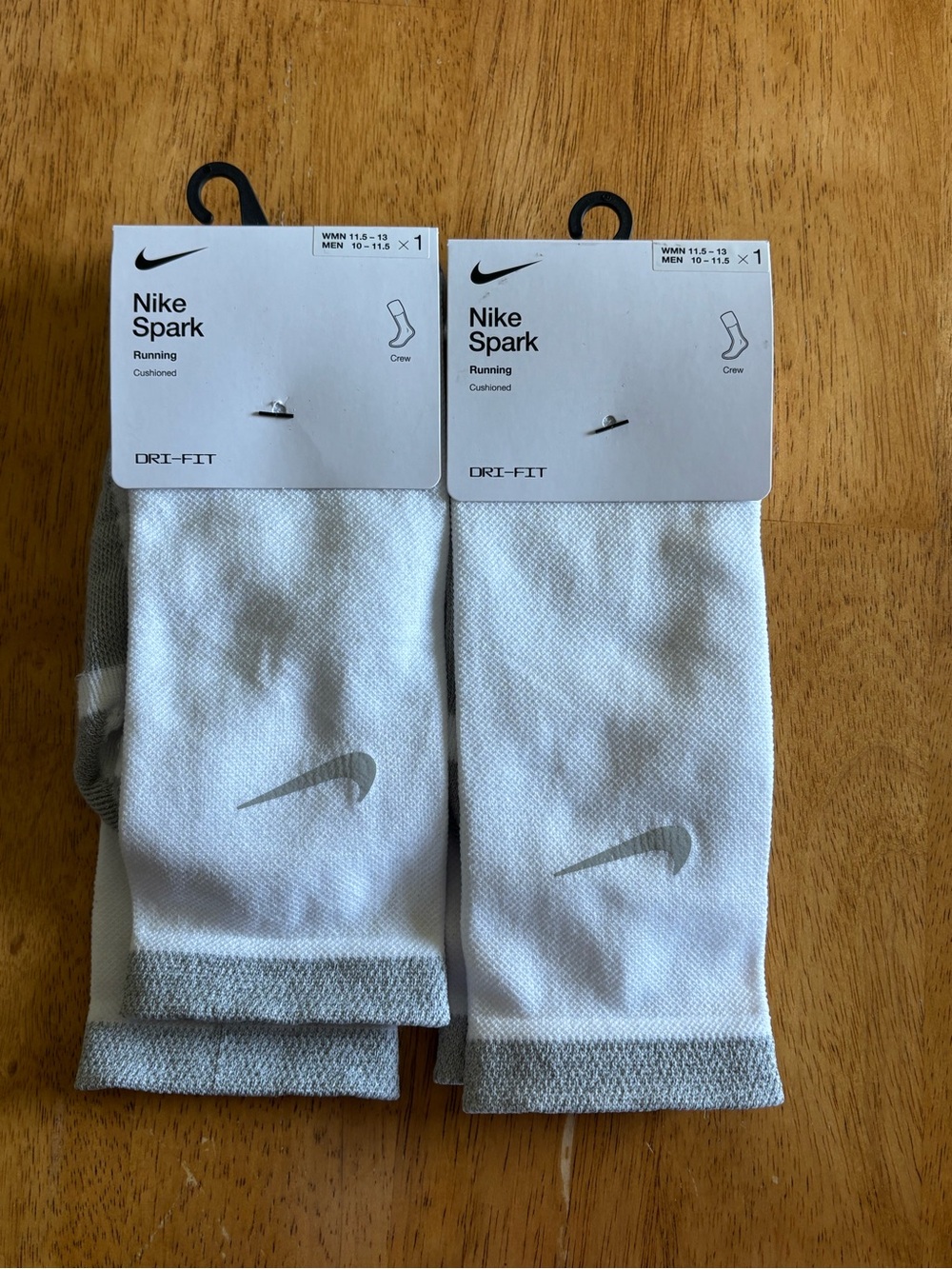 Nike Spark Dri-FIT Crew Socks in White with Gray Swoosh (2-Pair). NWT
